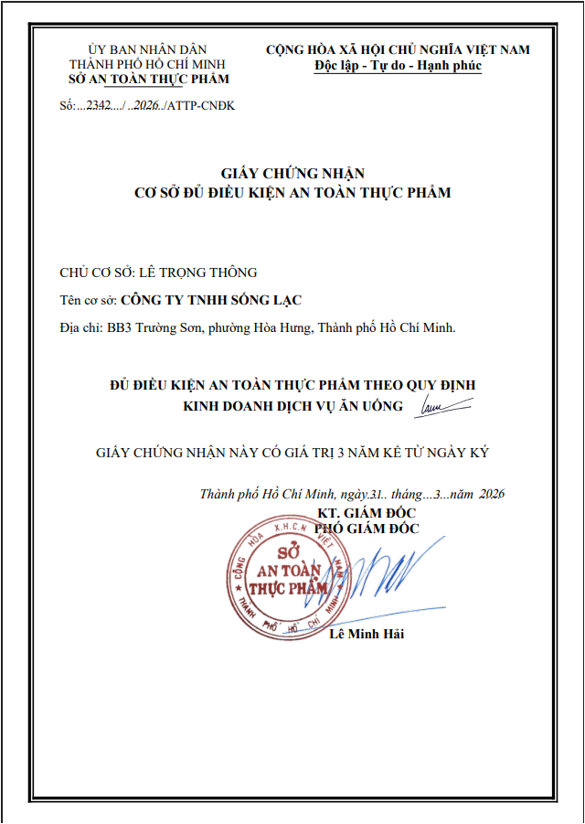 Giấy chứng nhận cơ sở đủ điều kiện an toàn thực phẩm 1 Giấy chứng nhận cơ sở đủ điều kiện an toàn thực phẩm